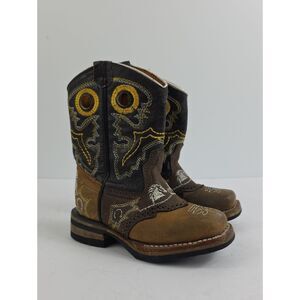 Old Corrall Cowboy Brown Leather Western Boots For Toddlers Size 6.5
